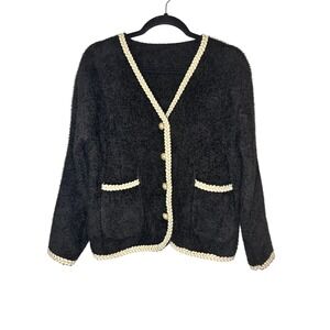 Black Fuzzy Knit Cardigan‎